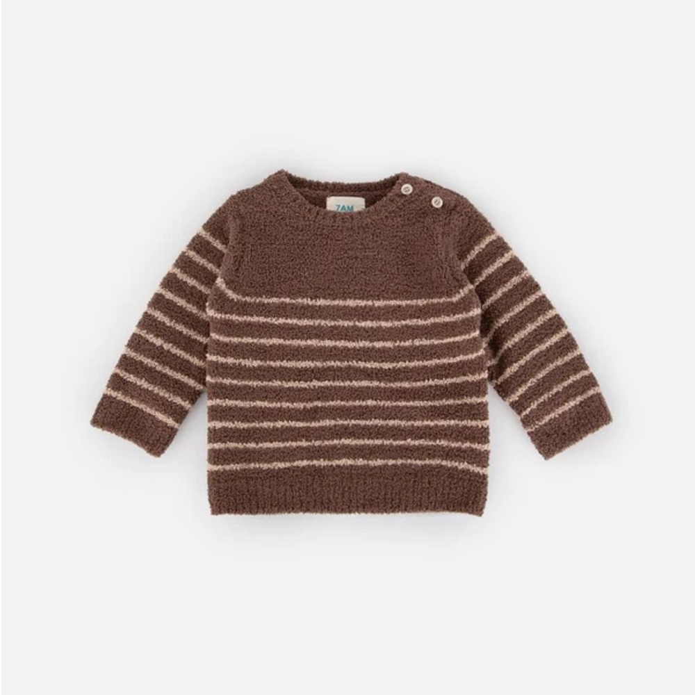 7AM ENFANT LONG SLEEVE TOP STRIPED BROWN SWEATER , 0-3M